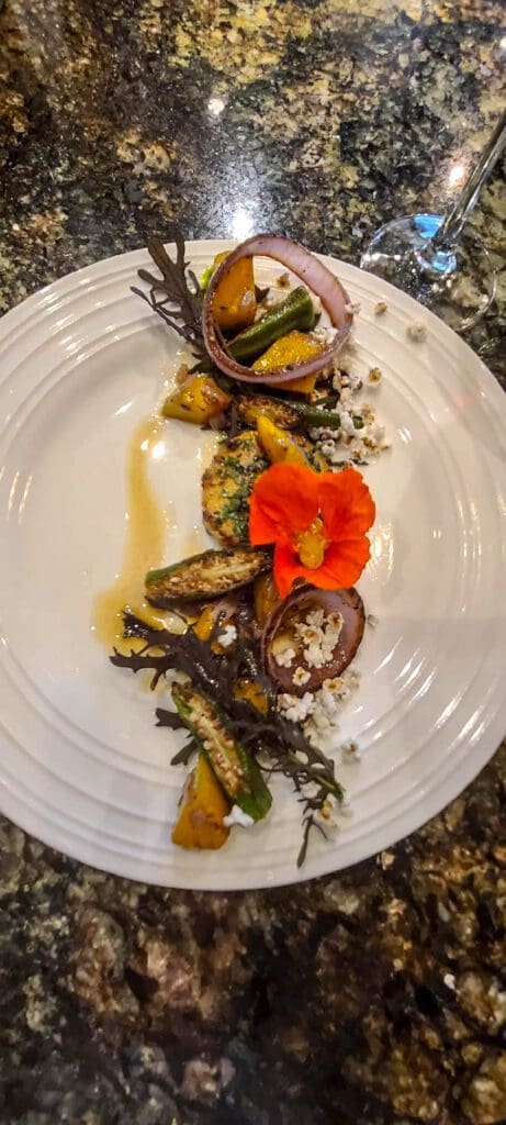 Roasted okra, red onion, fall herbs and hand rolled gnocchi